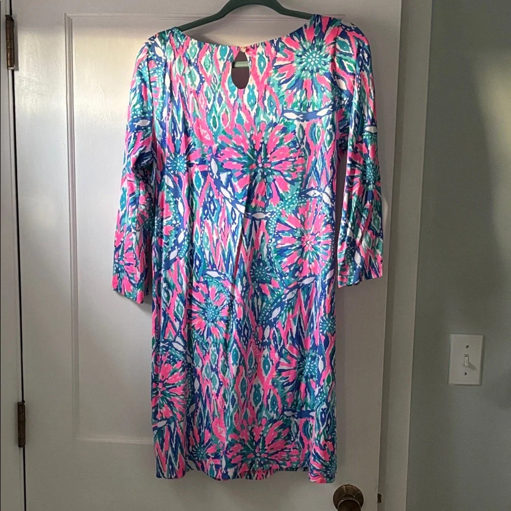 Lilly Pulitzer Pink & Blue Floral Shift Dress SZ L - Picture 3 of 6